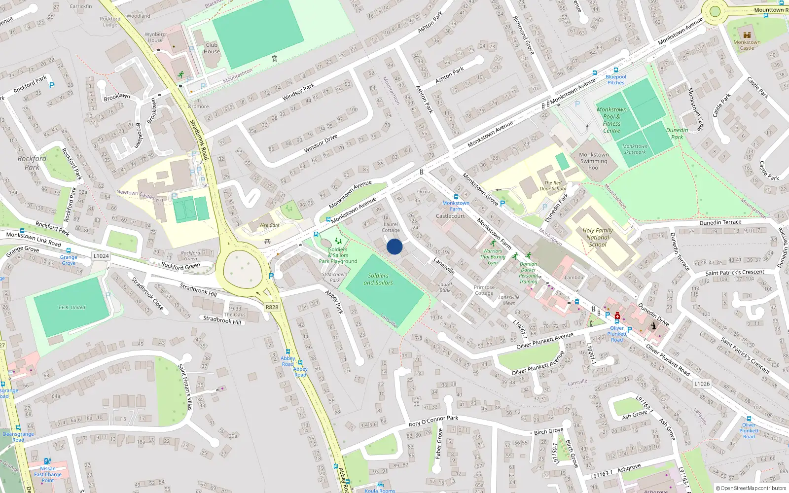 Overhead map showing the location of 8 Windsor Place, Monkstown