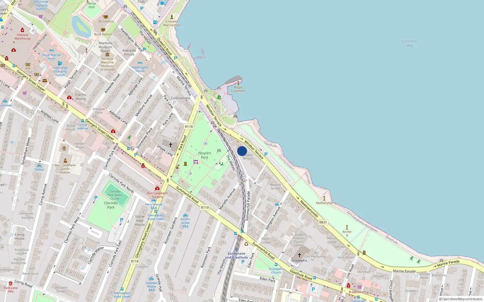 Overhead map showing the location of 8 Windsor Terrace, Co. Dublin