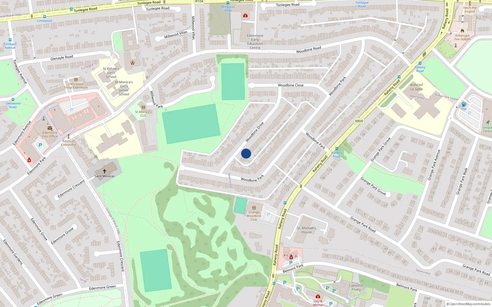 Overhead map showing the location of 8 Woodbine Drive, Raheny, Dublin 5