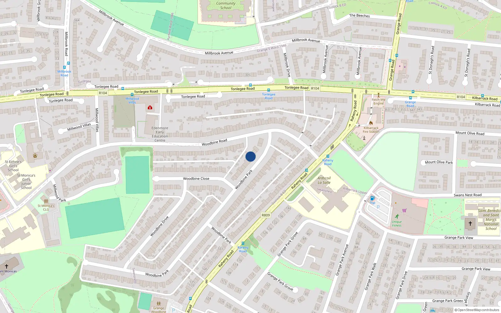 Overhead map showing the location of 8 Woodbine Park, Dublin 5