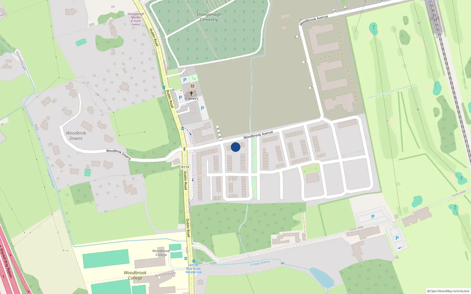 Overhead map showing the location of 8 Woodbrook Avenue, Woodbrook, Shankill