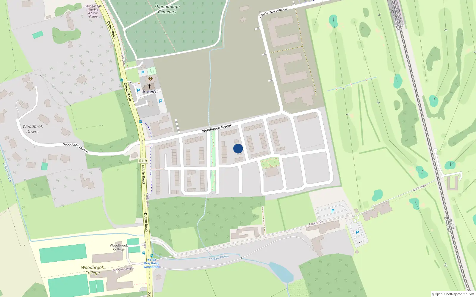 Overhead map showing the location of 8 Woodbrook Vale, Bray