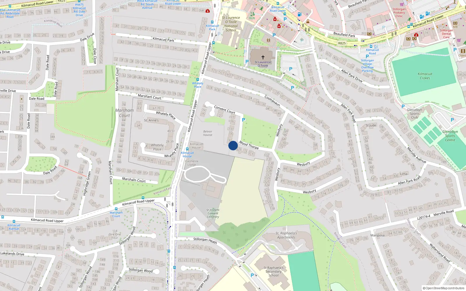 Overhead map showing the location of 8 Woodthorpe, Blackrock