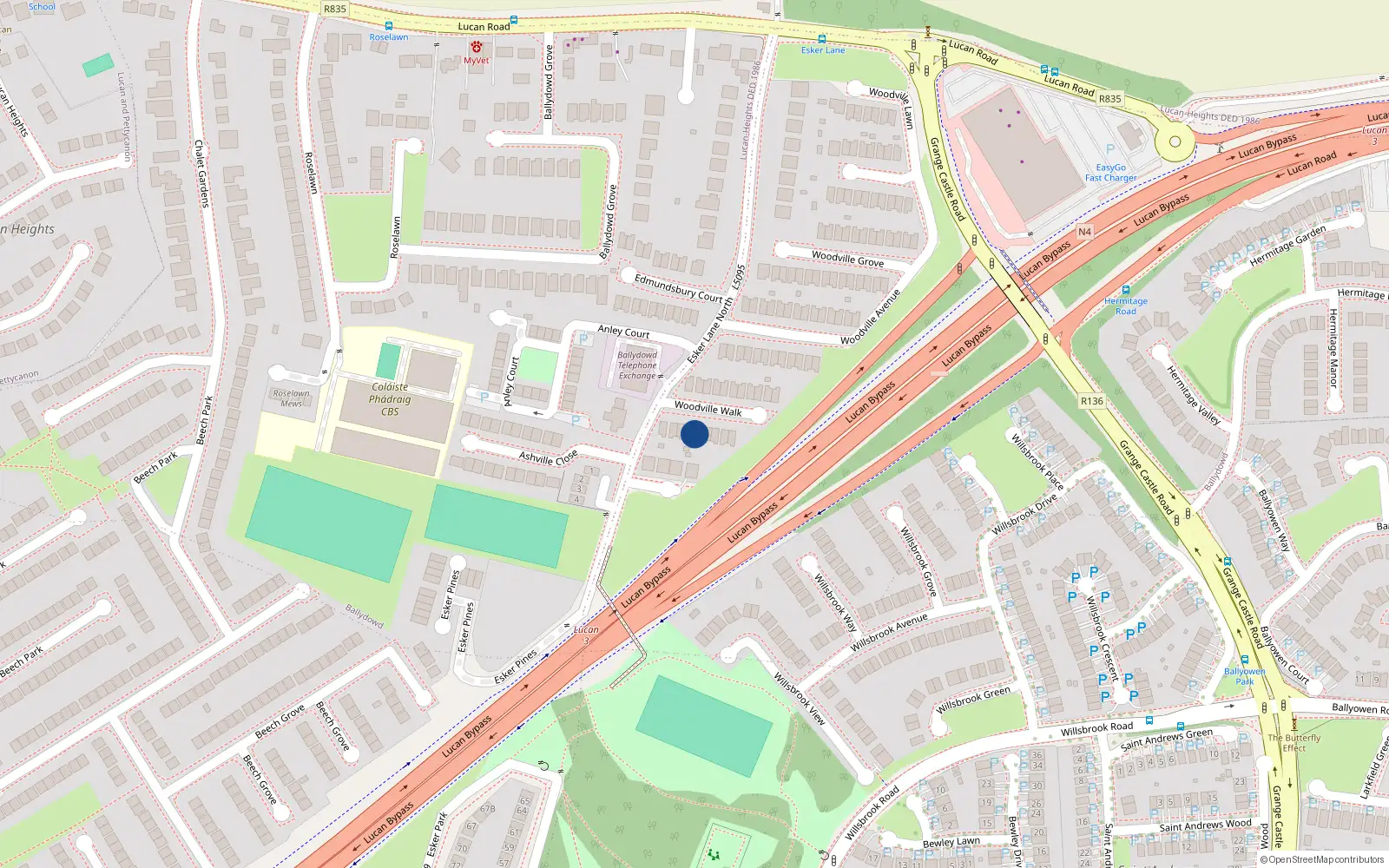 Overhead map showing the location of 8 Woodville Walk, Lucan