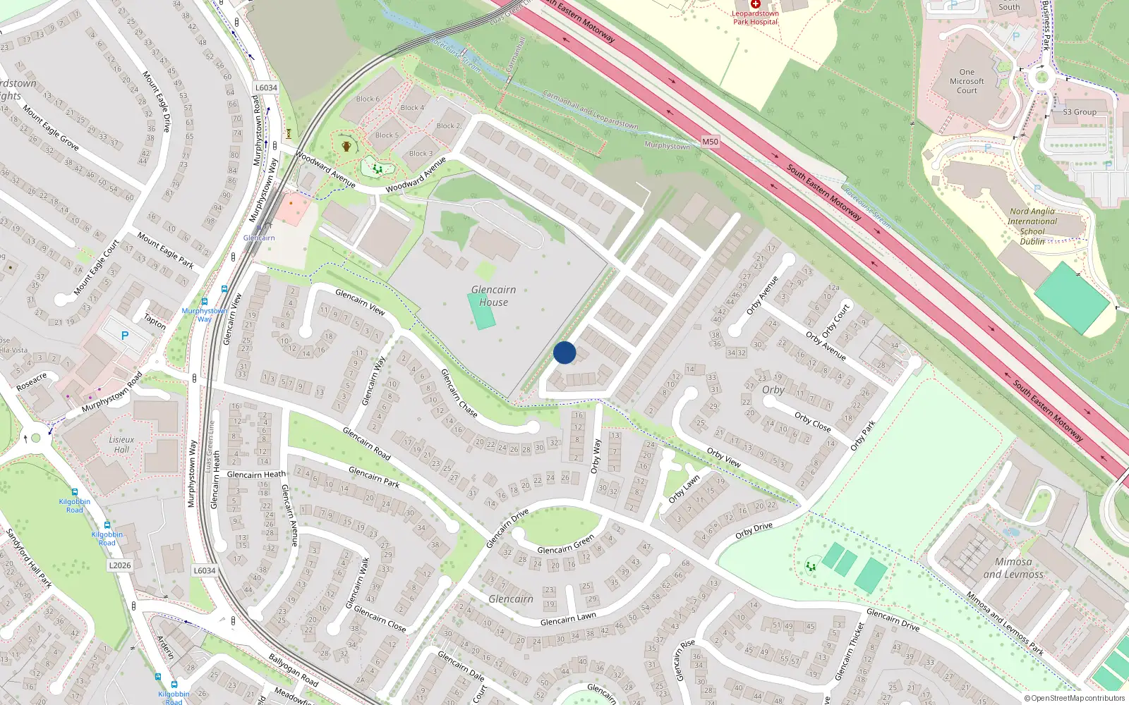 Overhead map showing the location of 8 Woodward Heath, Dublin