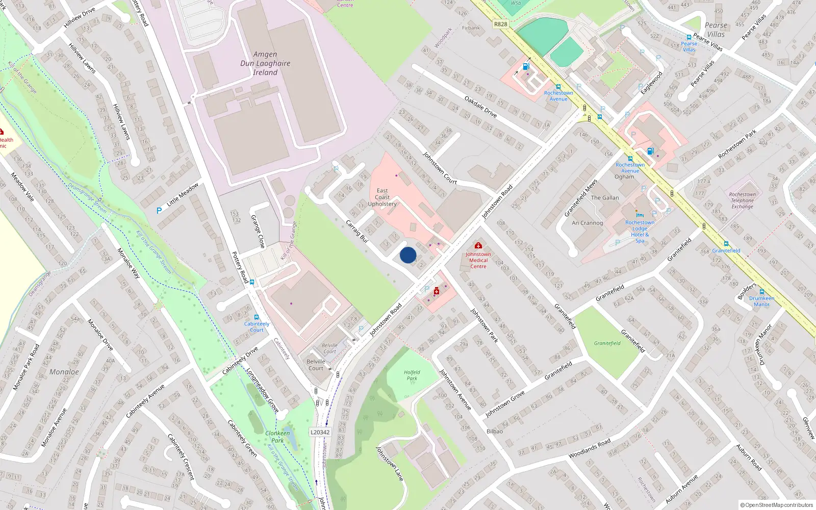 Overhead map showing the location of 8 Yellow Nook Avenue, Johnstown Road, Dun Laoghaire