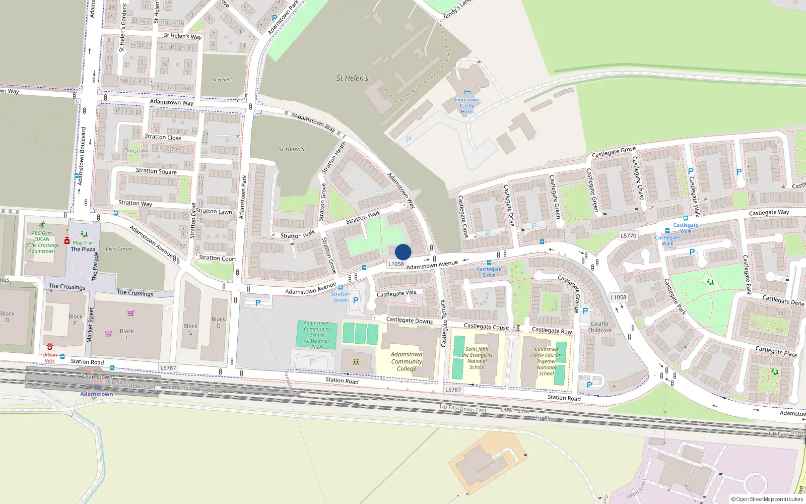 Overhead map showing the location of 80 Adamstown Avenue, Adamstown, Lucan