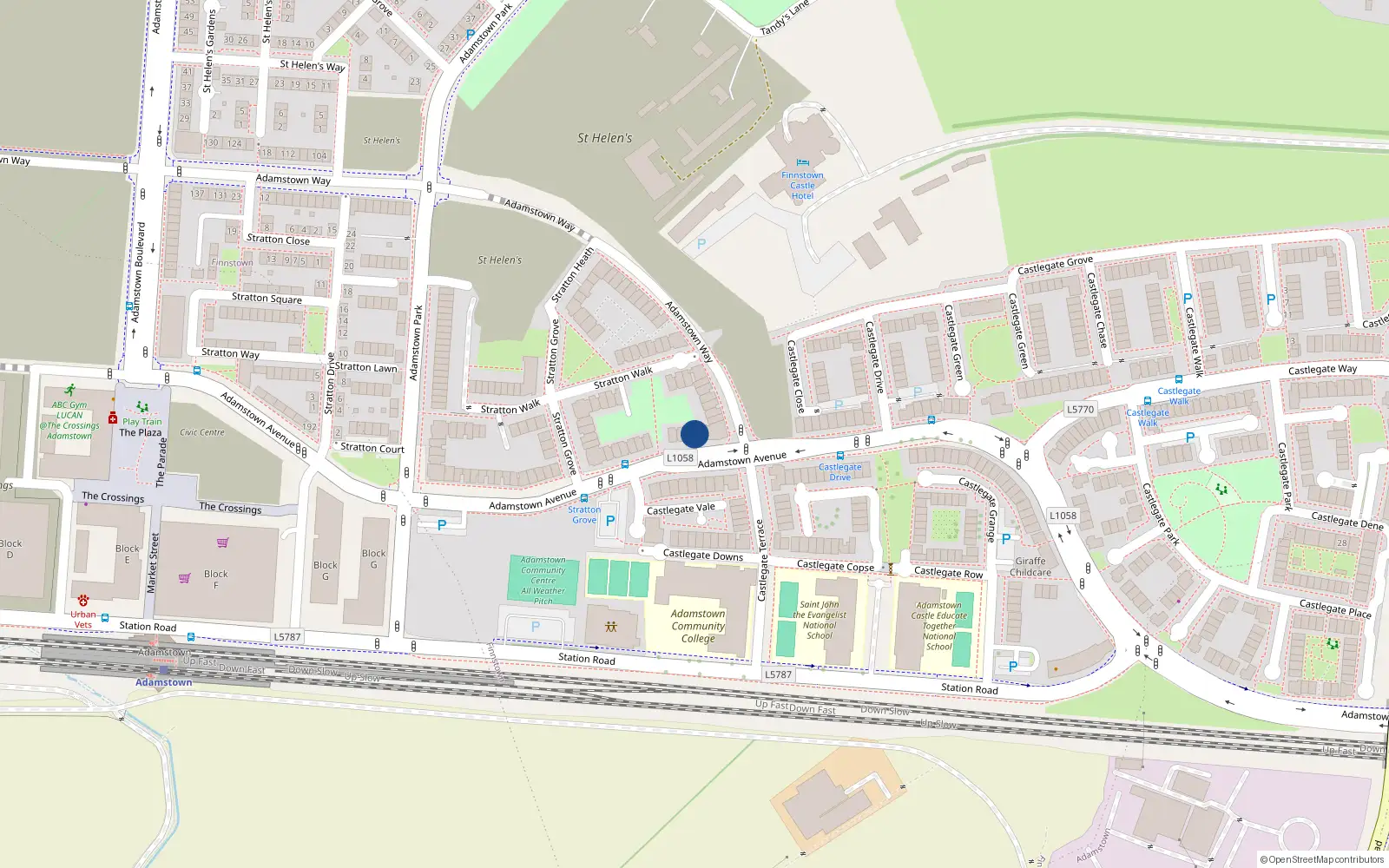 Overhead map showing the location of 80 Adamstown Avenue, Lucan