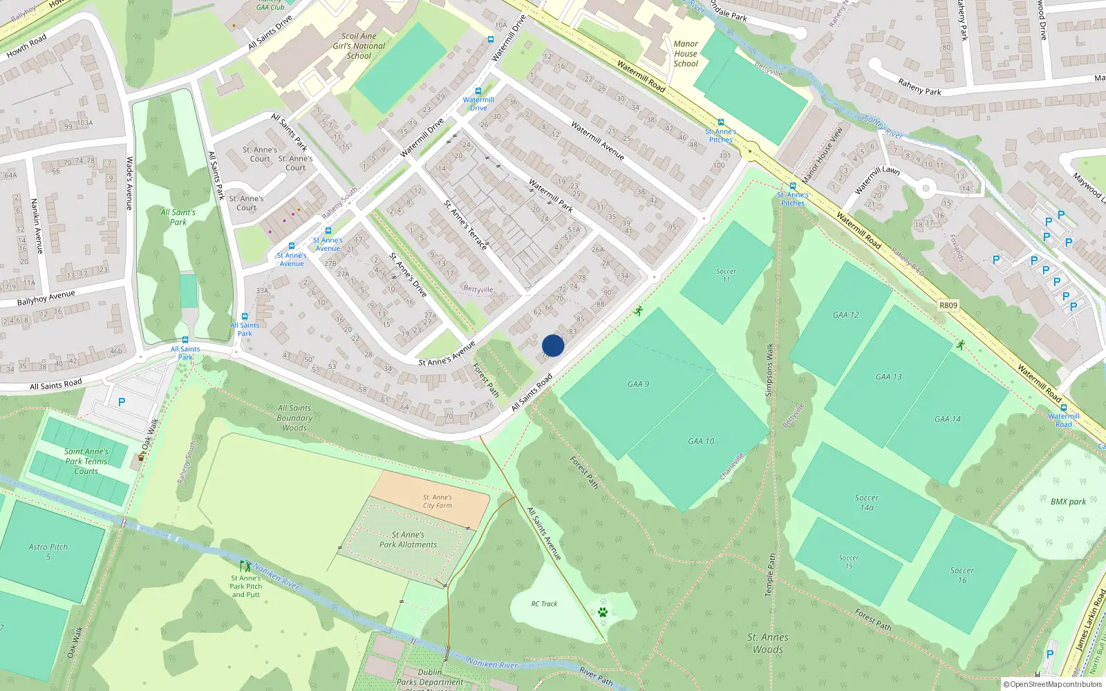 Overhead map showing the location of 80 All Saints Road, Dublin 5