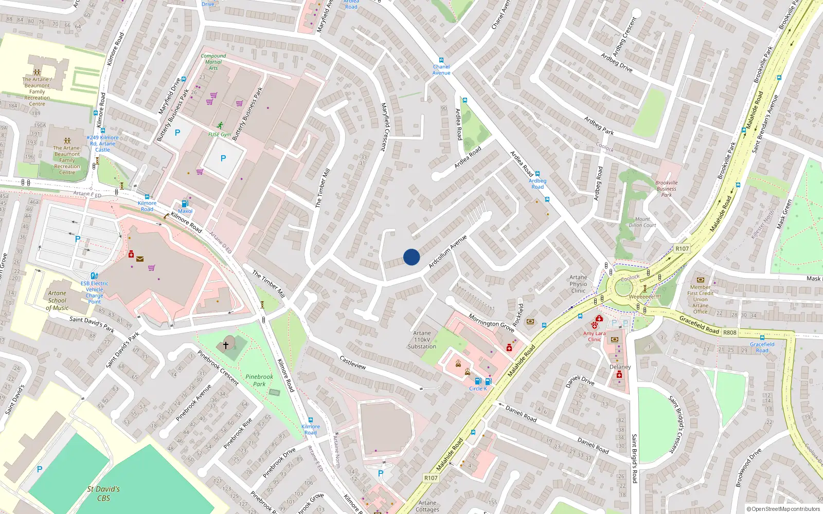 Overhead map showing the location of 80 Ardcollum Avenue, Dublin 5