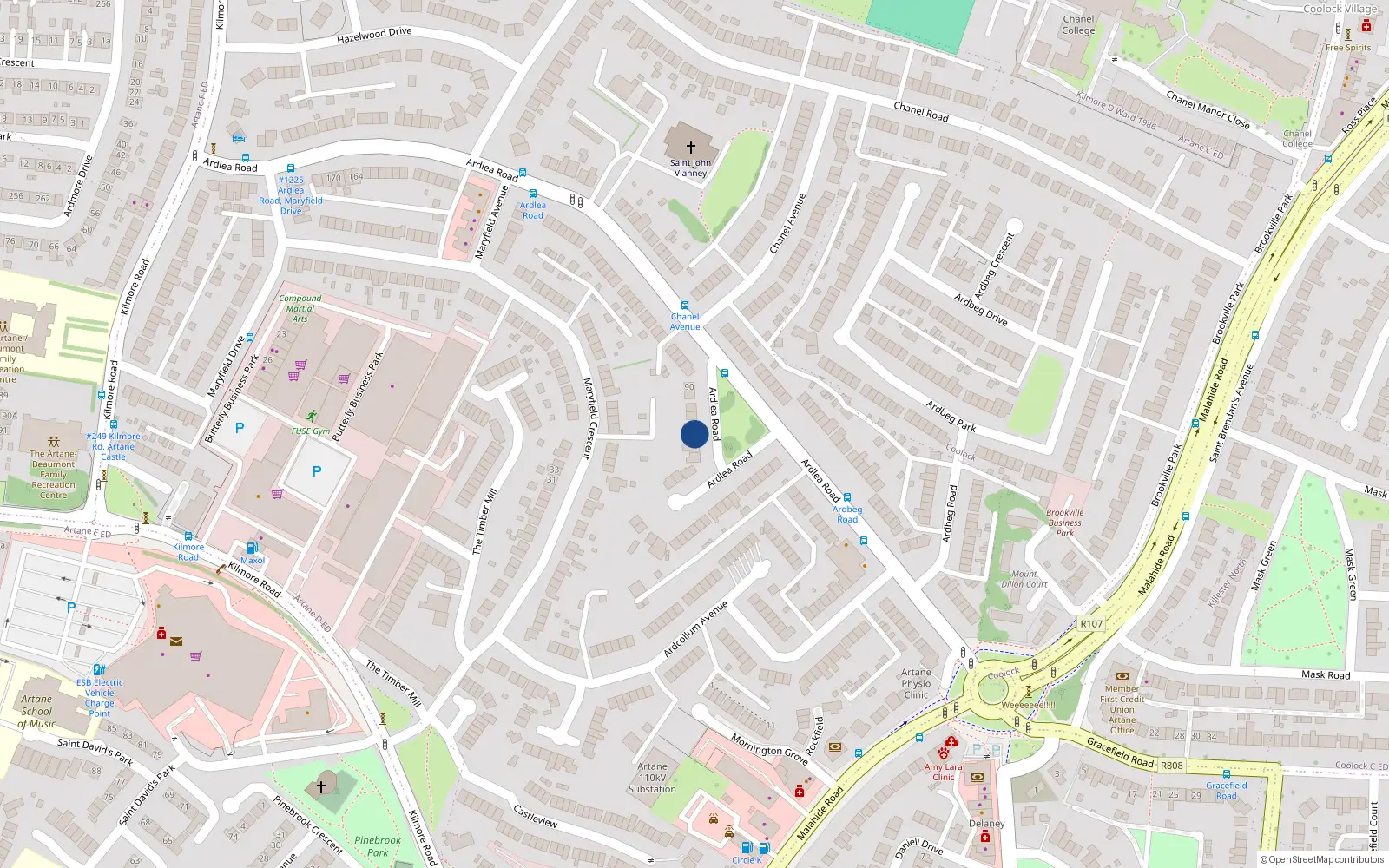 Overhead map showing the location of 80 Ardlea Road, Dublin 5