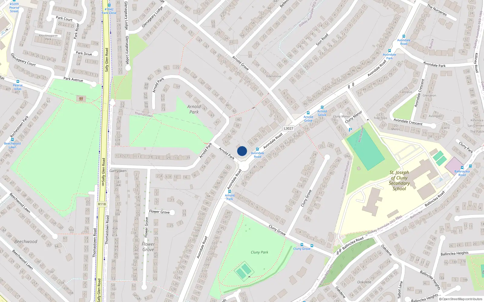 Overhead map showing the location of 80 Avondale Road, Co Dublin