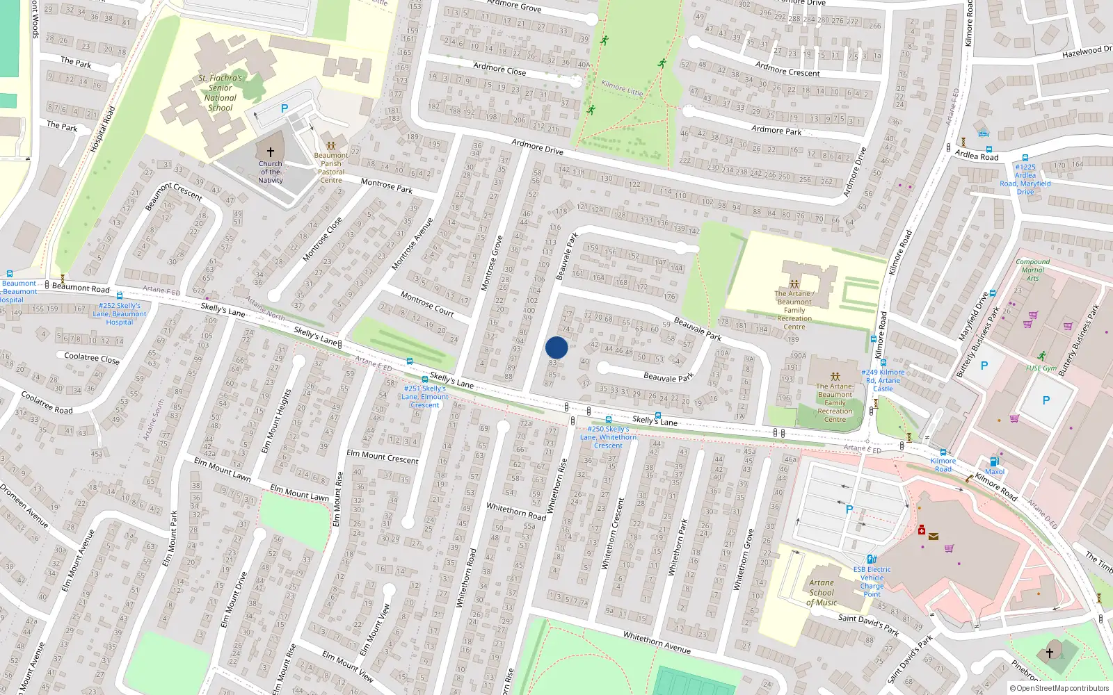 Overhead map showing the location of 80 Beauvale Park, Dublin 5