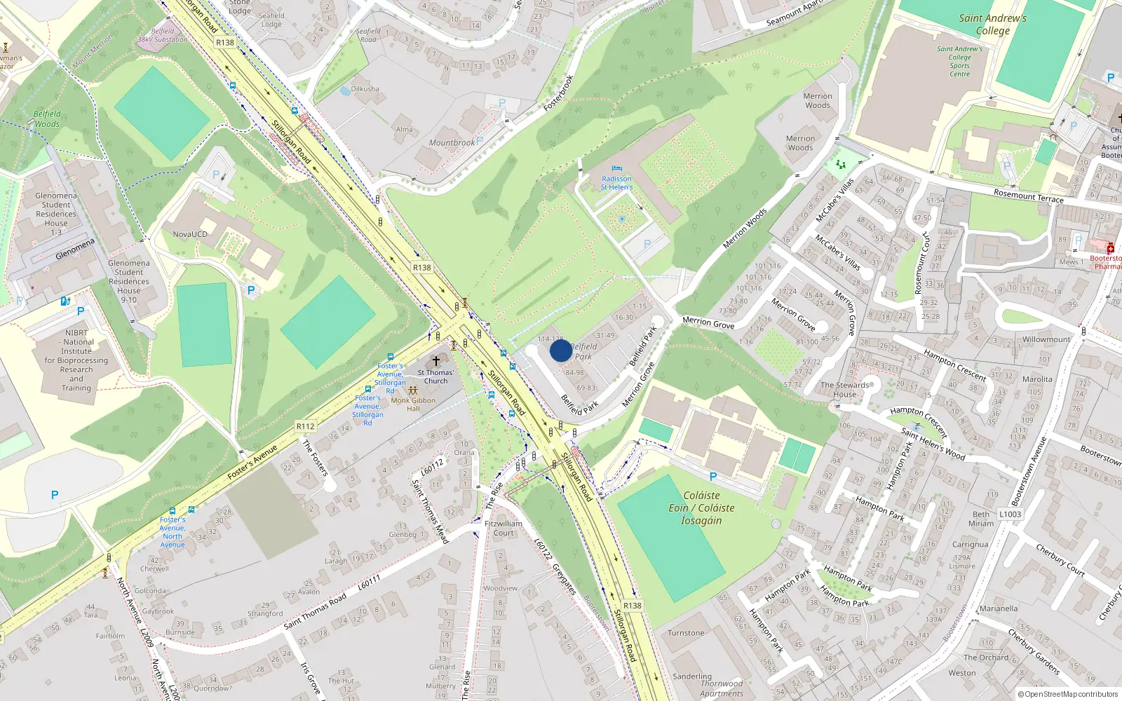 Overhead map showing the location of 80 Belfield Park, Stillorgan Road, Blackrock