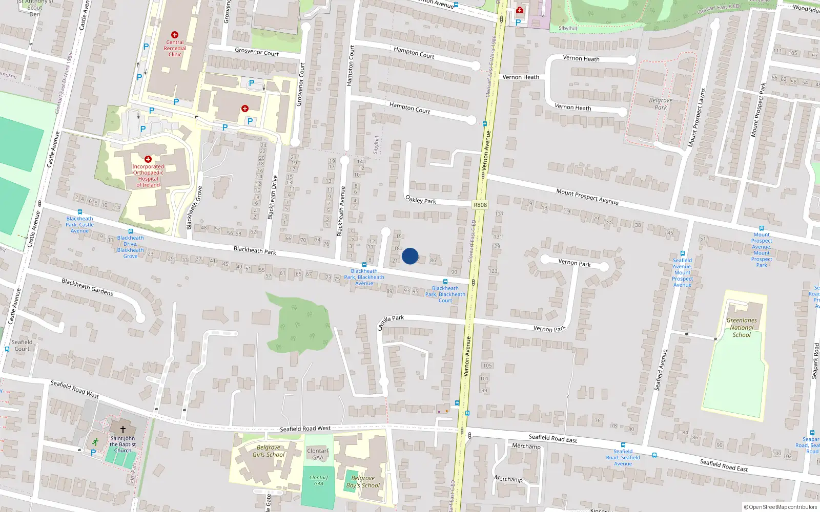 Overhead map showing the location of 80 Blackheath Park, Dublin 3