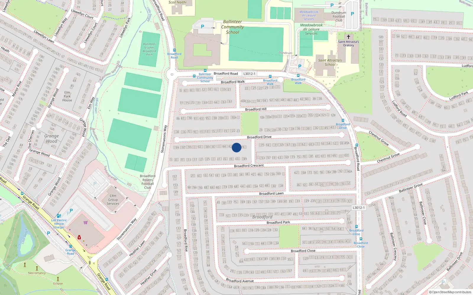 Overhead map showing the location of 80 Broadford Drive, Dublin 16