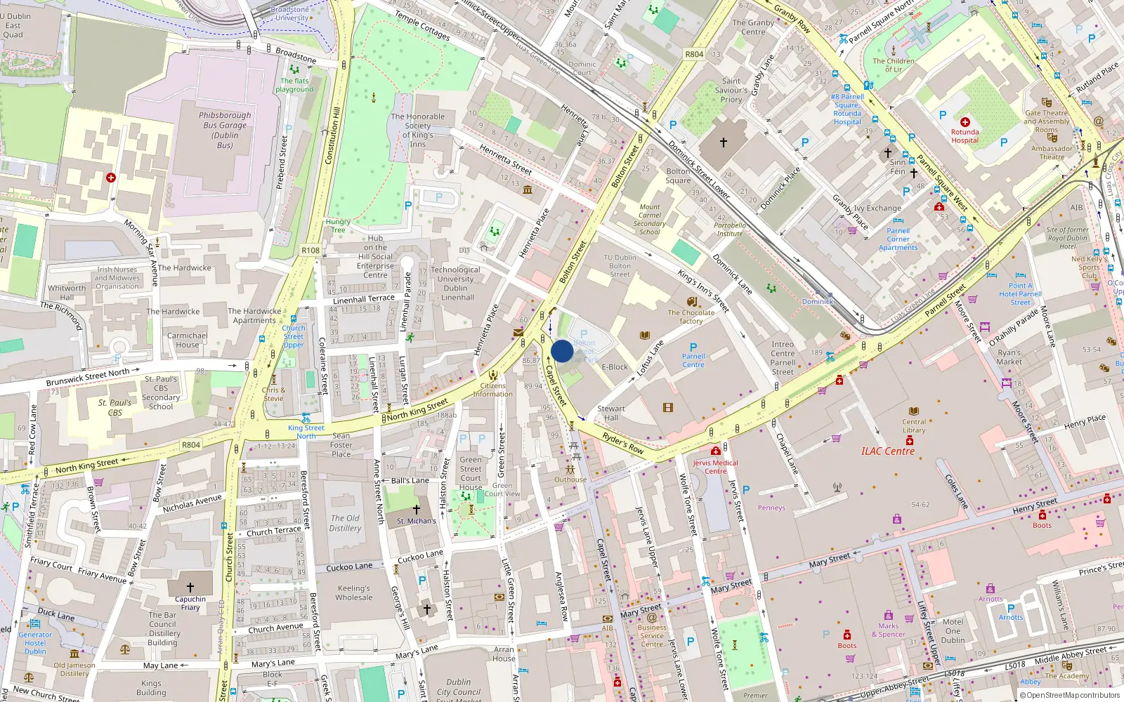 Overhead map showing the location of 80 Capel Street, Dublin 1