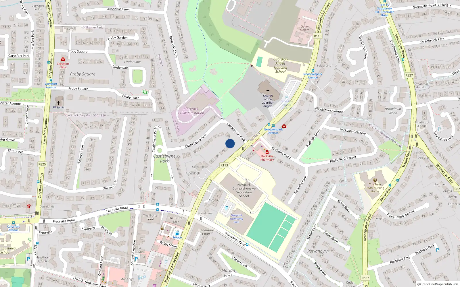 Overhead map showing the location of 80 Castlebyrne Park, Blackrock