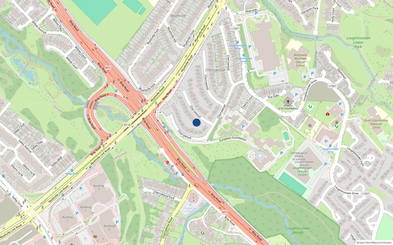 Overhead map showing the location of 80 Cherrywood, Dublin