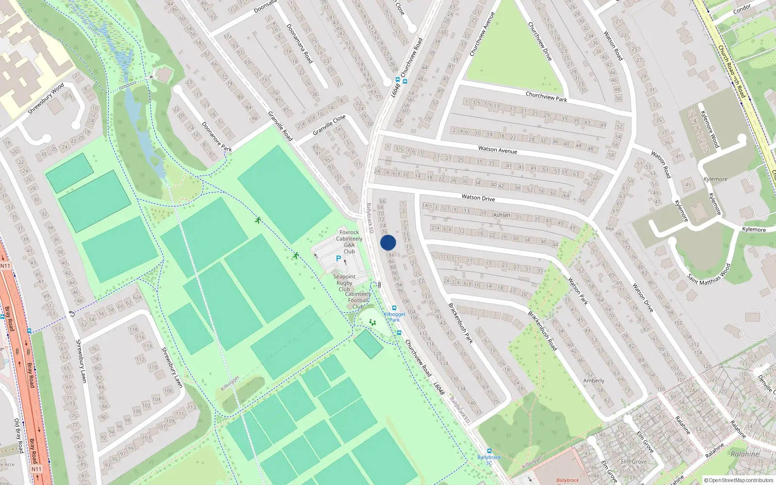 Overhead map showing the location of 80 Churchview Road, Dublin