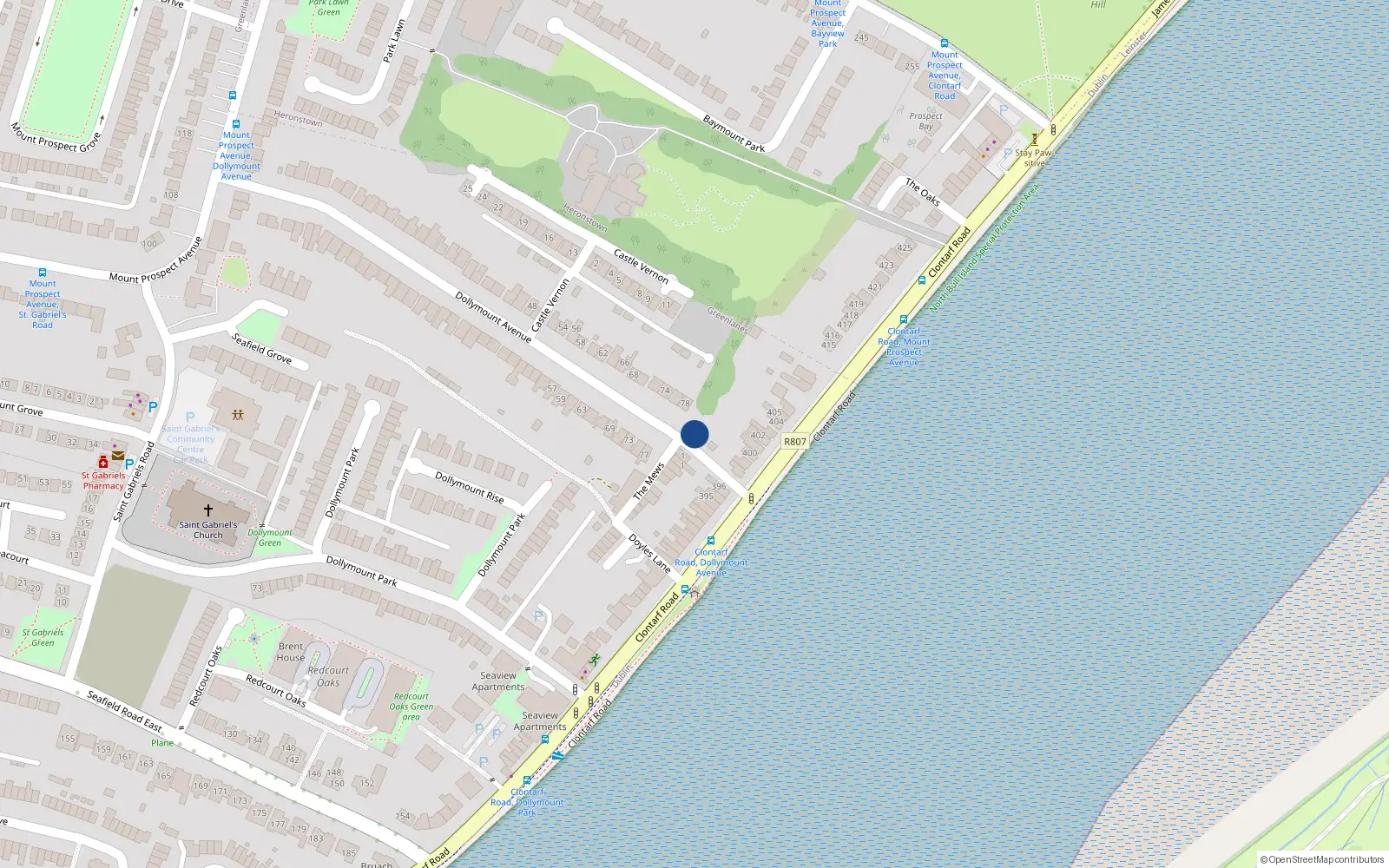 Overhead map showing the location of 80 Dollymount Avenue, Clontarf, Dublin 3