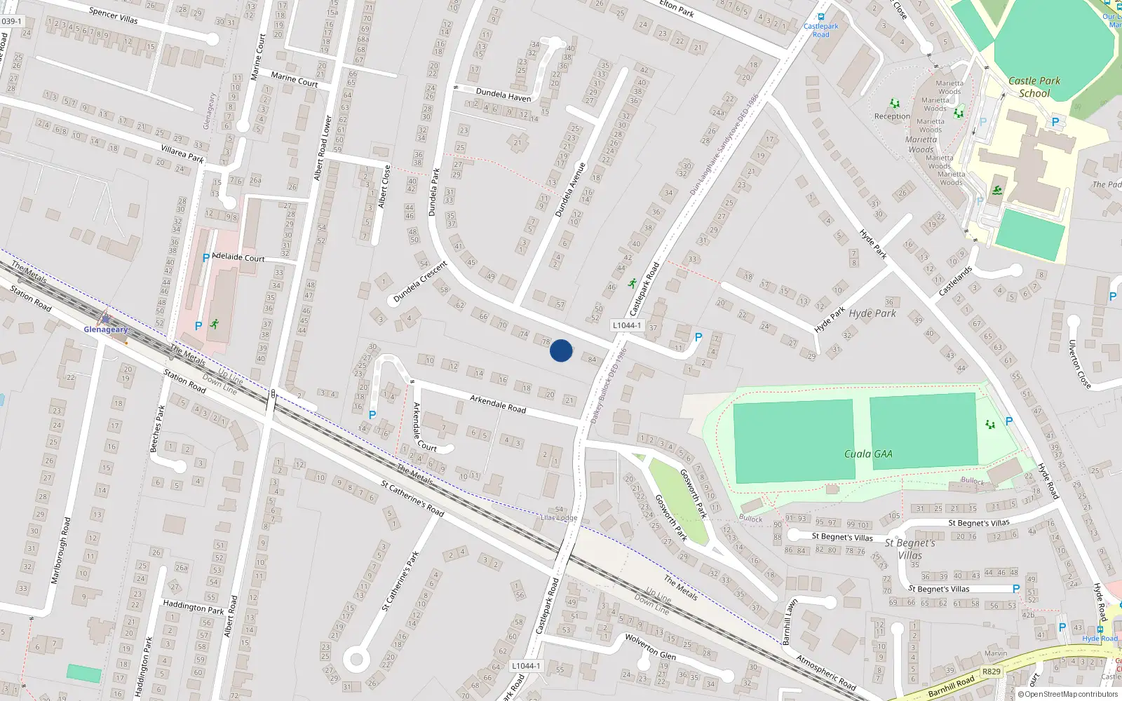 Overhead map showing the location of 80 Dundela Park, Dublin