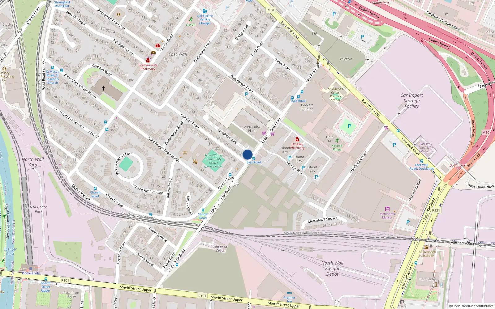 Overhead map showing the location of 80 East Road, Dublin 3