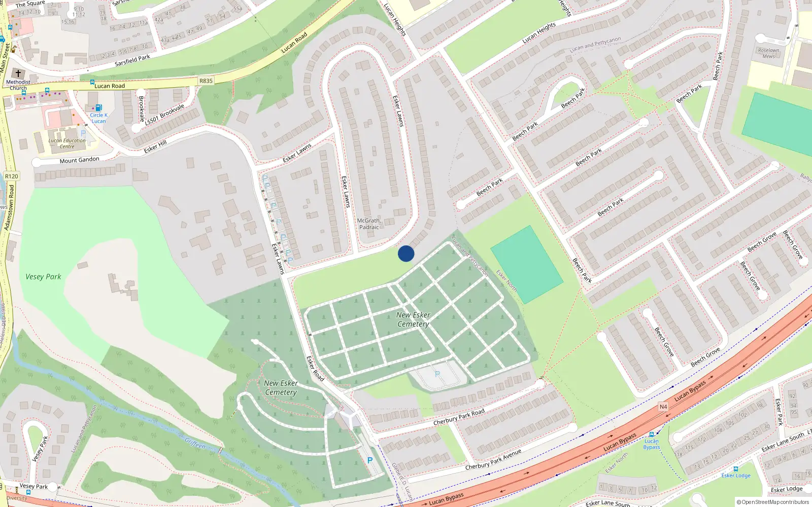 Overhead map showing the location of 80 Esker Lawns, Lucan