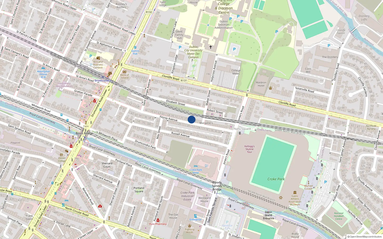 Overhead map showing the location of 80 Fitzroy Avenue, Dublin 3