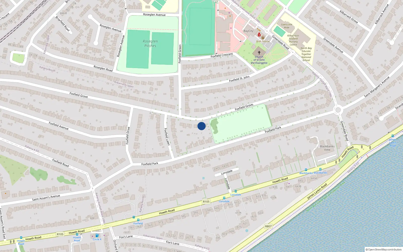 Overhead map showing the location of 80 Foxfield Grove, Raheny, Dublin 5