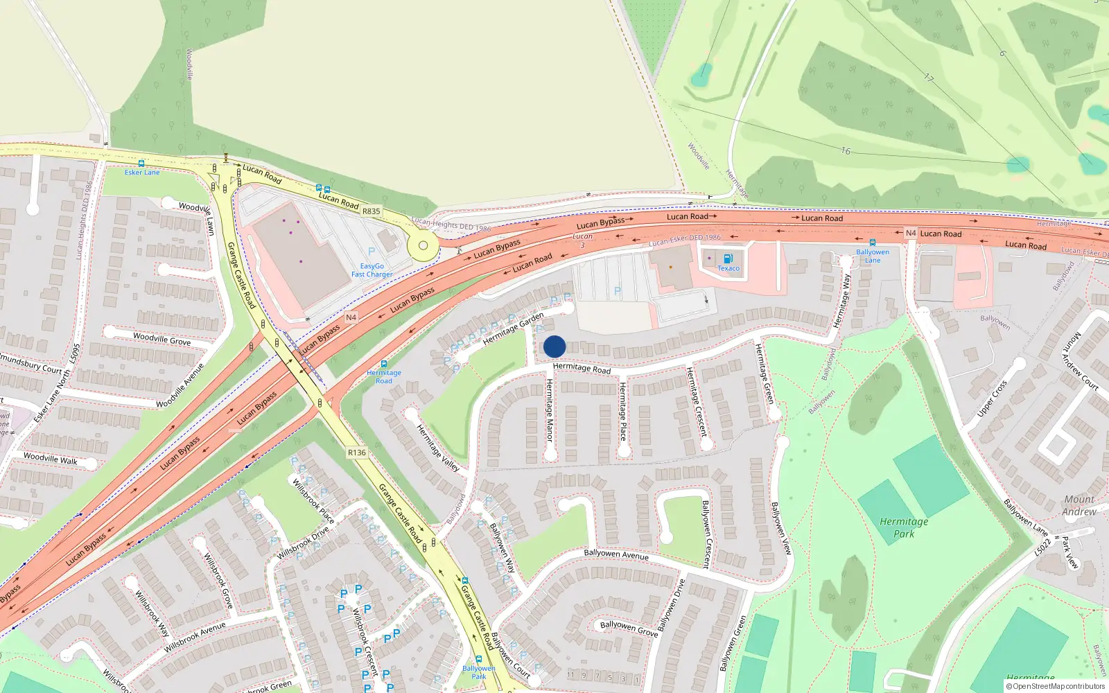 Overhead map showing the location of 80 Hermitage Road, Lucan