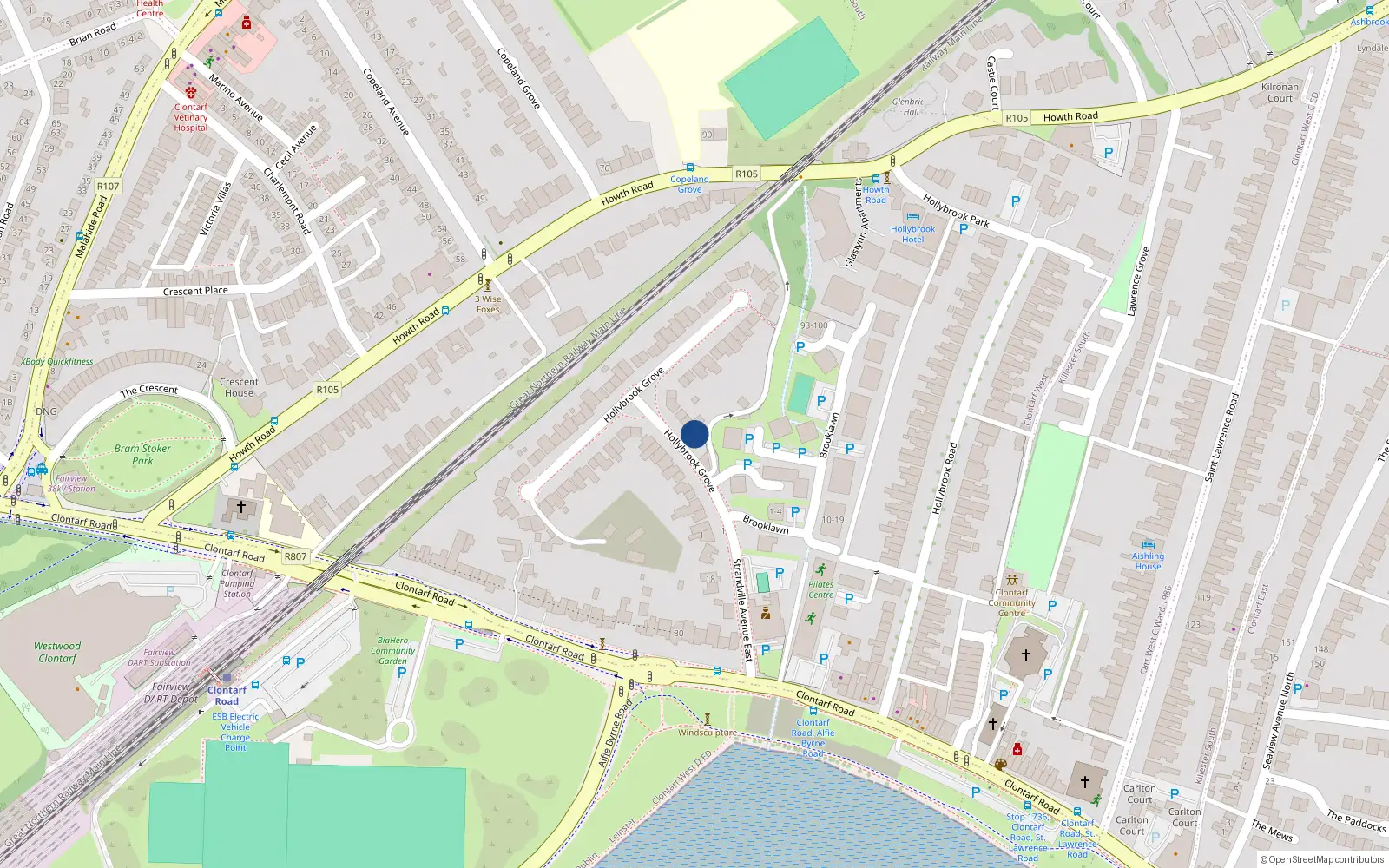 Overhead map showing the location of 80 Hollybrook Grove, Clontarf, Dublin 3