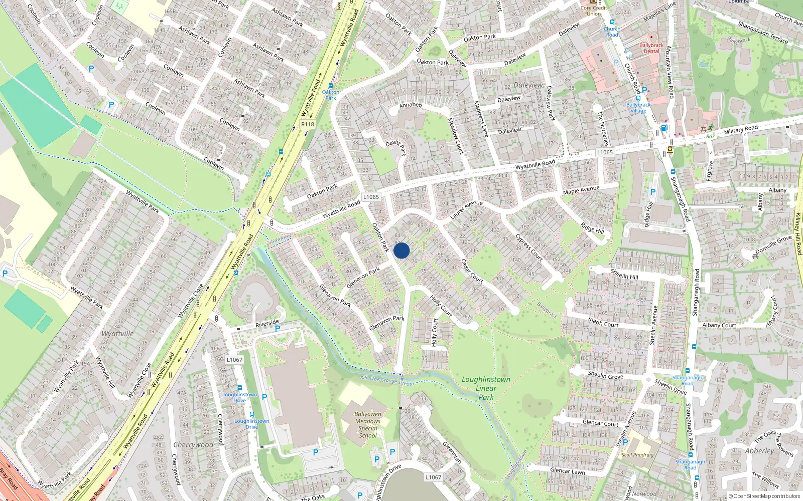 Overhead map showing the location of 80 Hollycourt, Ballybrack, Dublin