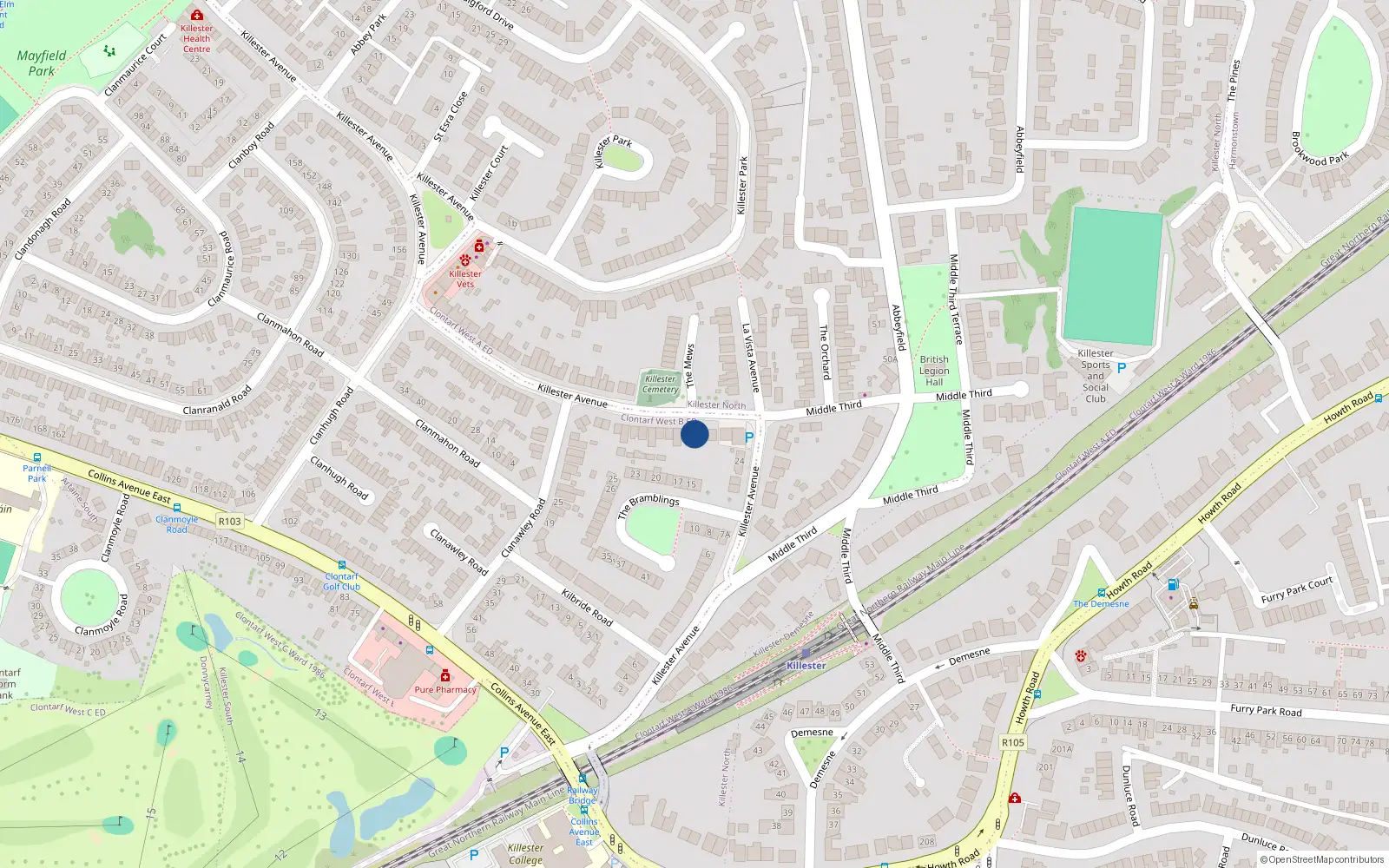 Overhead map showing the location of 80 Killester Avenue, Killester, Dublin 5