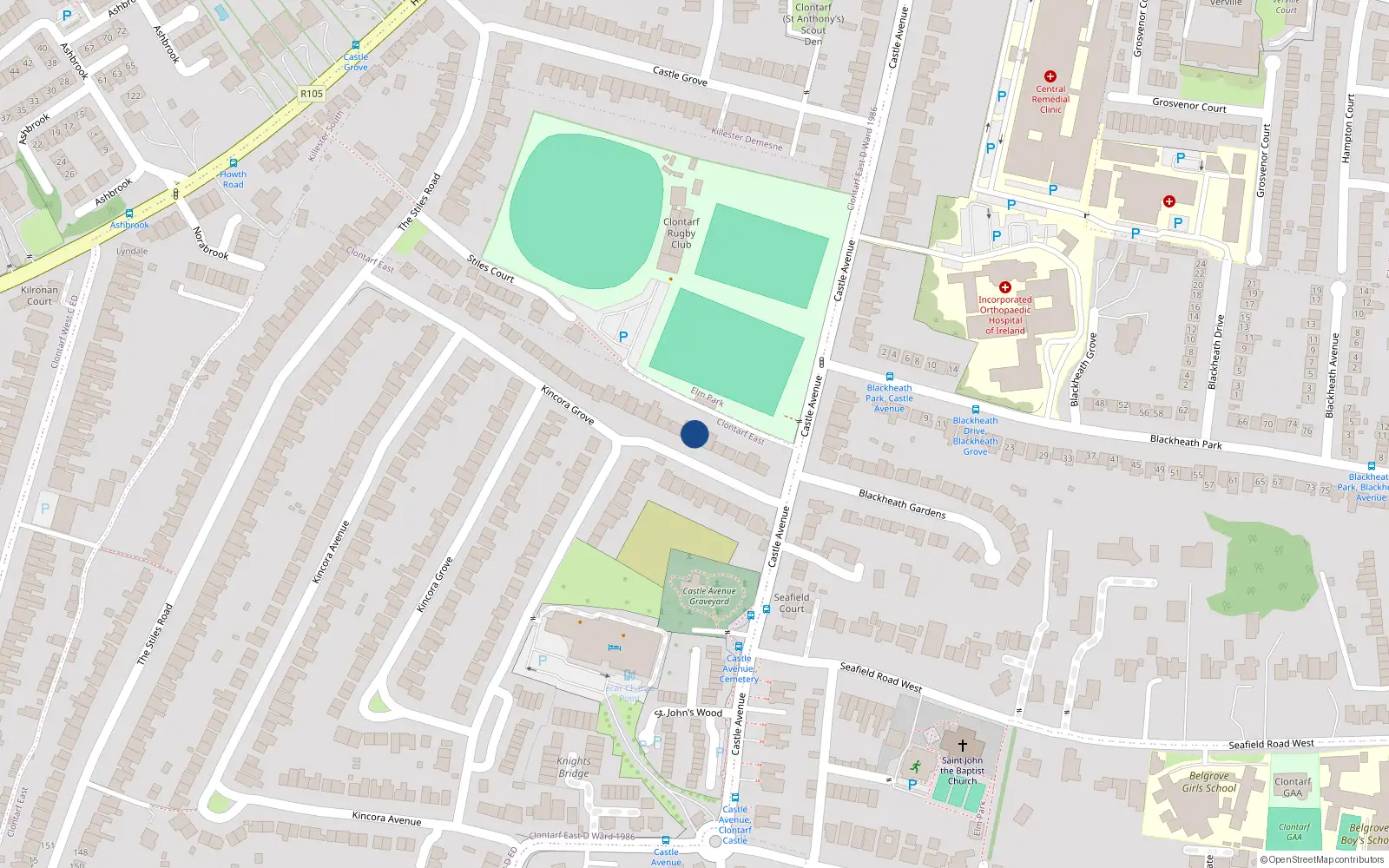 Overhead map showing the location of 80 Kincora Grove, Dublin 3