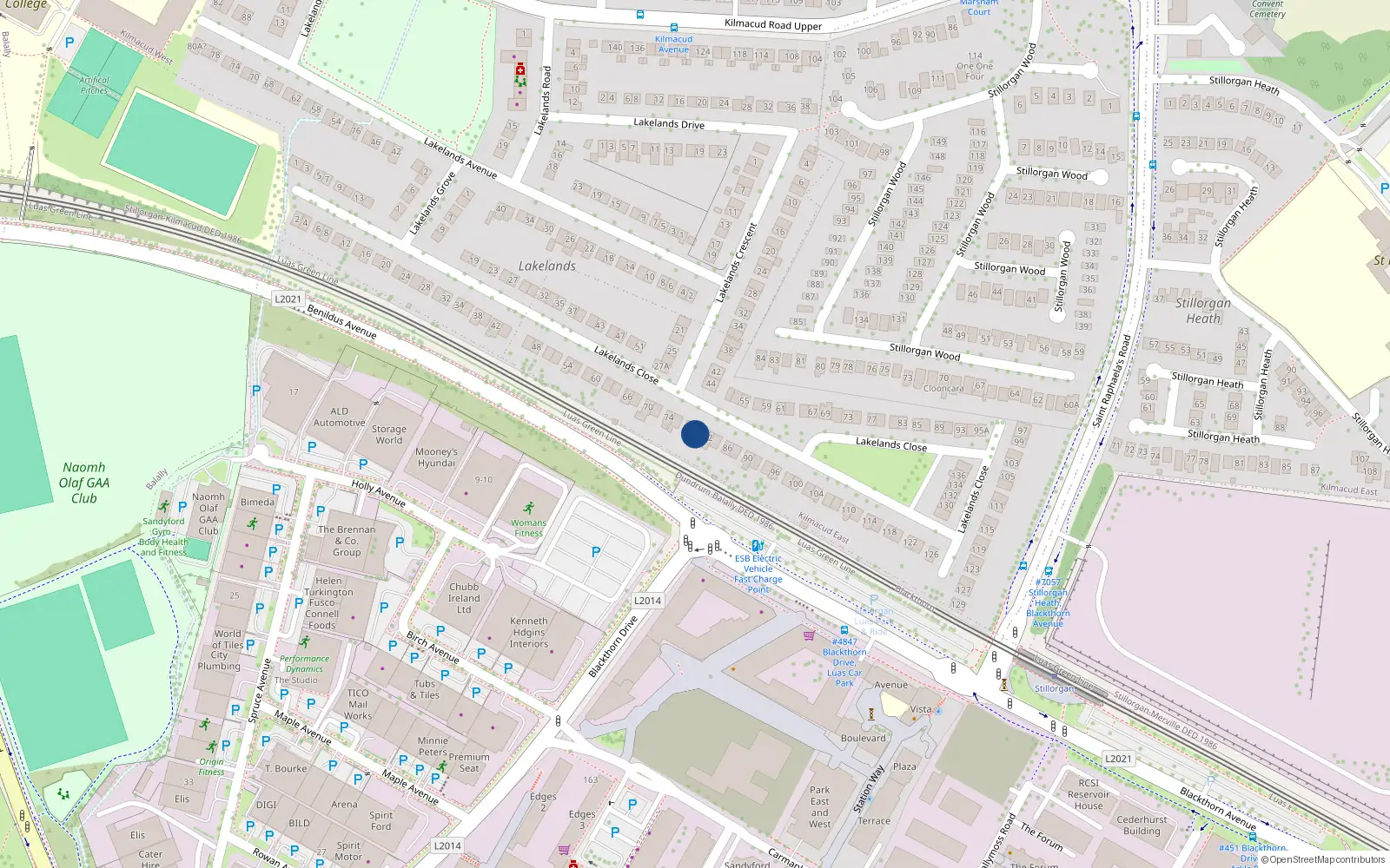 Overhead map showing the location of 80 Lakelands Close, Stillorgan, Blackrock