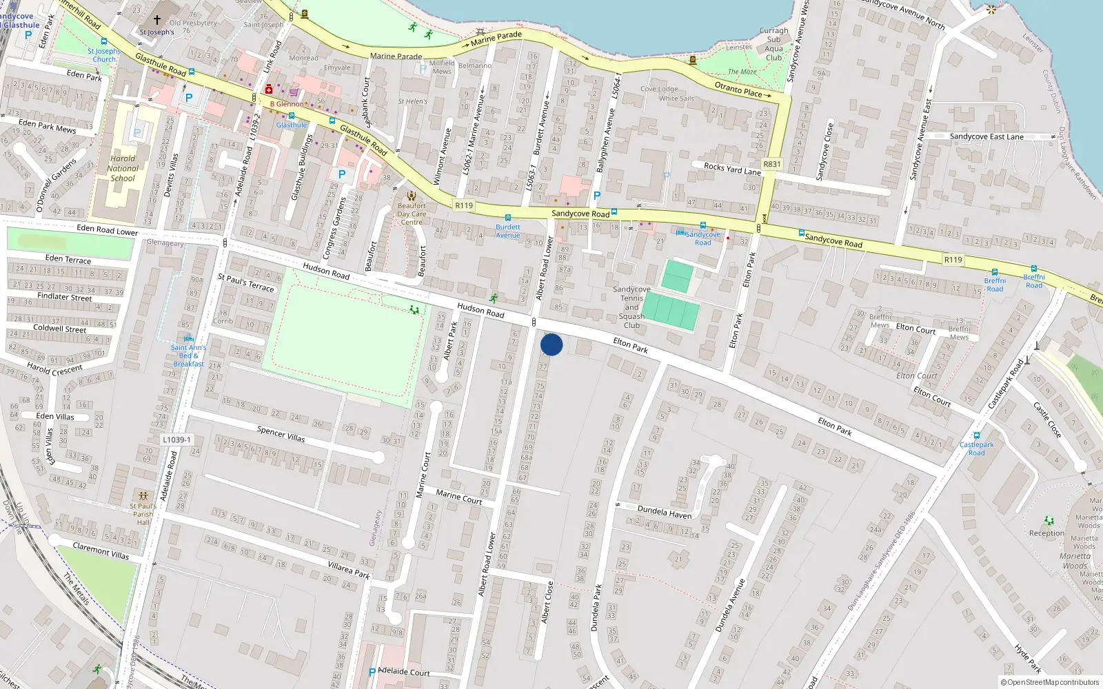 Overhead map showing the location of 80 Albert Road Lower, Co Dublin