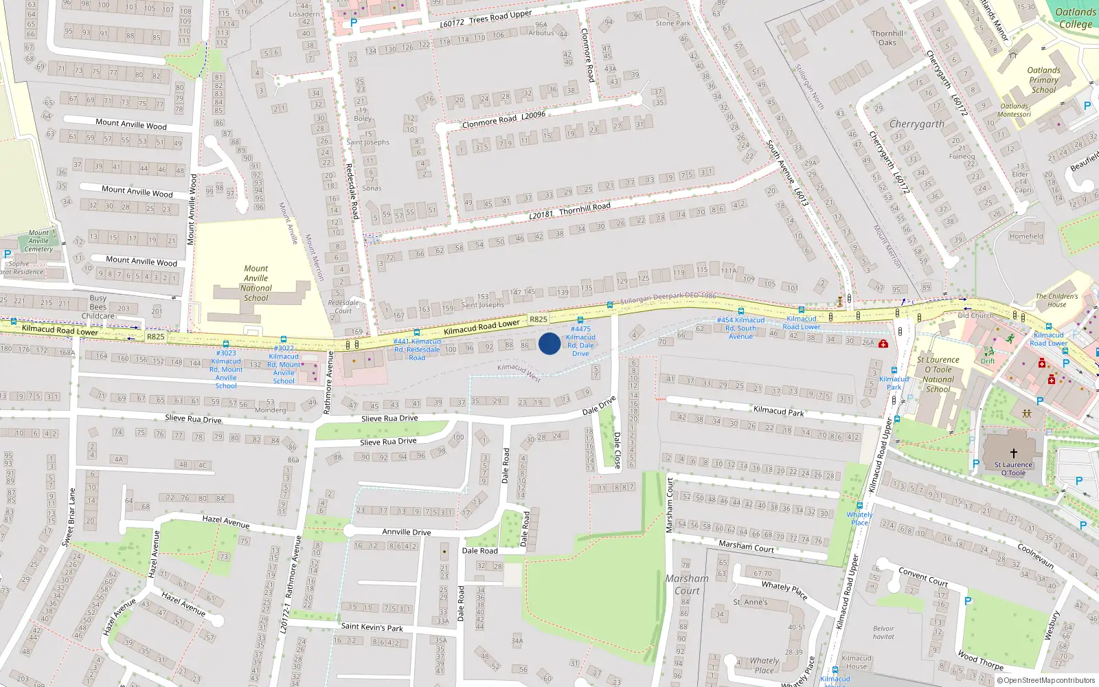 Overhead map showing the location of 80 Lower Kilmacud Road, Stillorgan, Blackrock