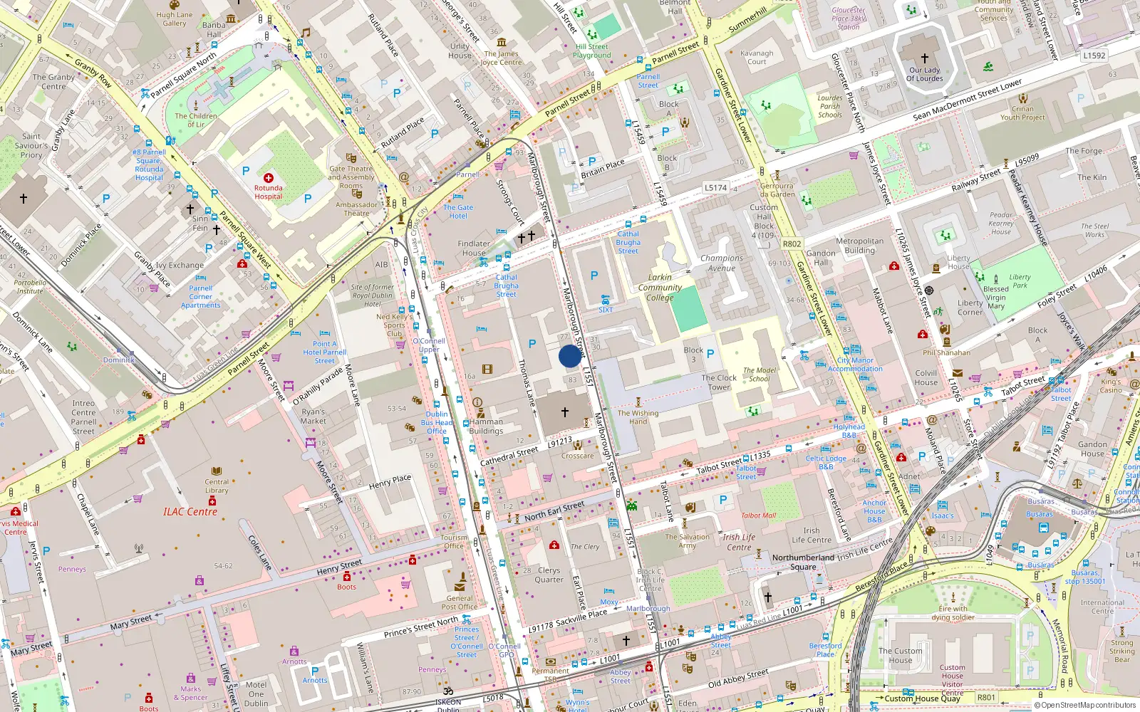 Overhead map showing the location of 80 Marlborough Street, Dublin 1