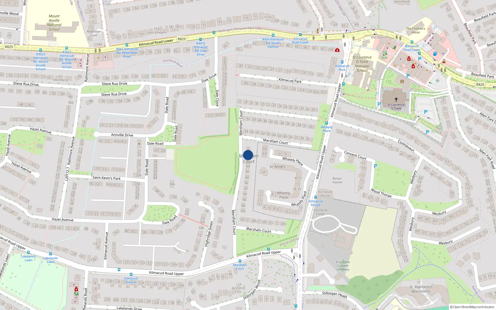 Overhead map showing the location of 80 Marsham Court, Blackrock