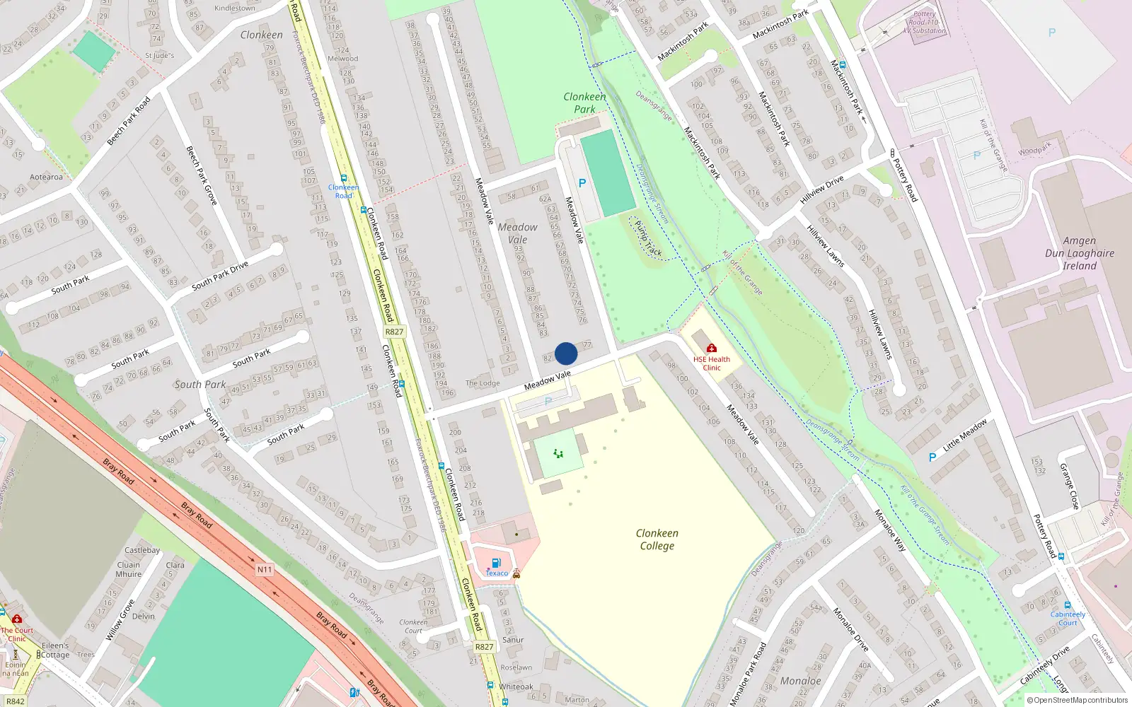Overhead map showing the location of 80 Meadow Vale, Blackrock, Dublin