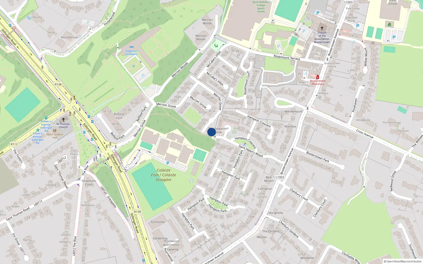 Overhead map showing the location of 80 Merrion Grove, Mount Merrion, Blackrock