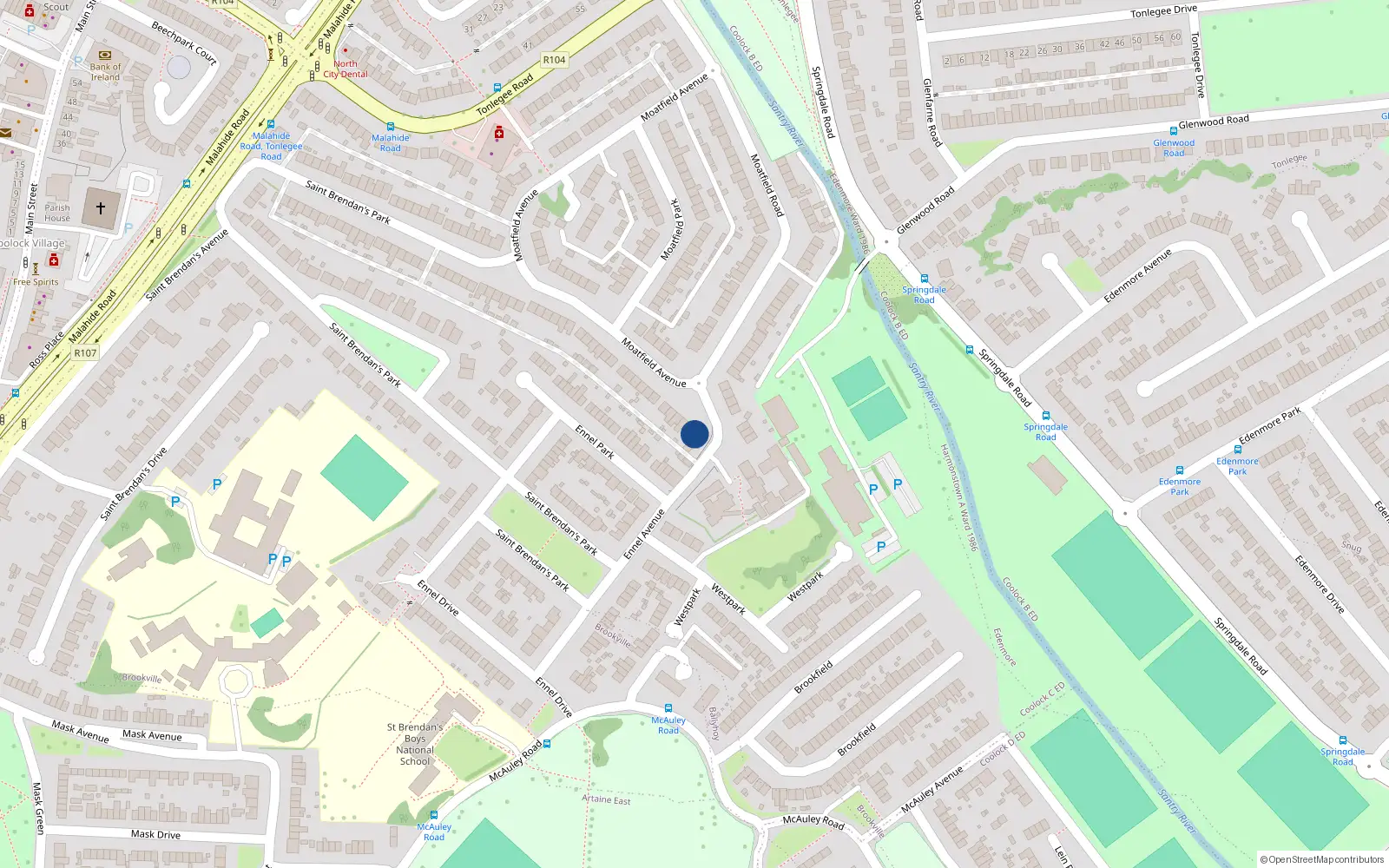 Overhead map showing the location of 80 Moatfield Road, Coolock, Dublin