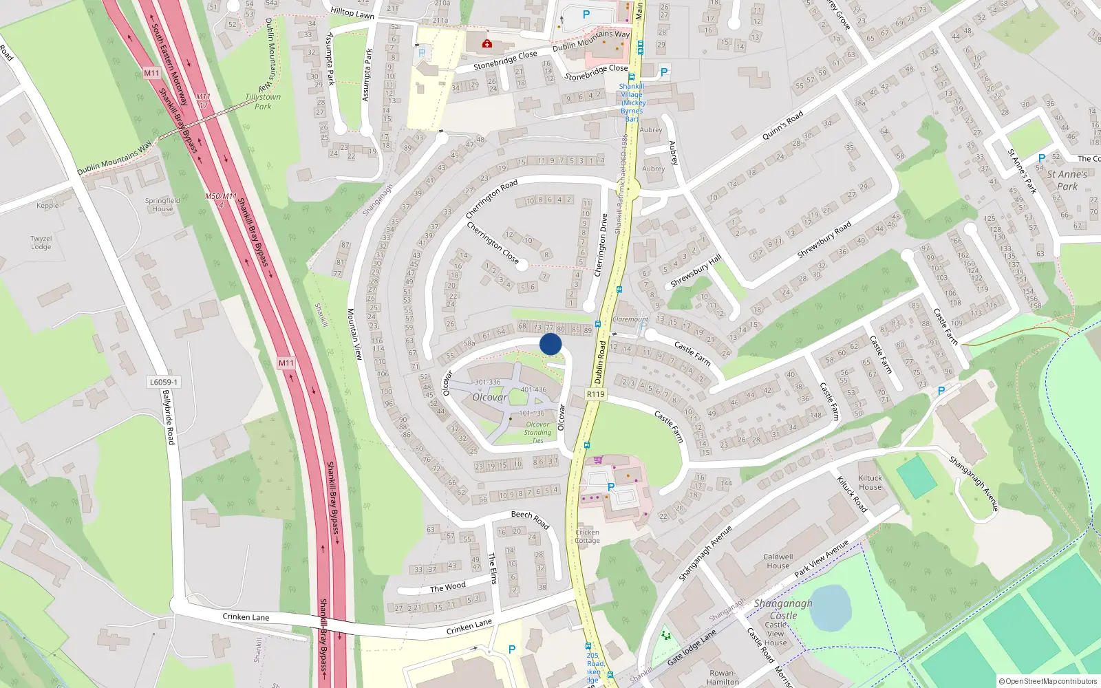 Overhead map showing the location of 80 Olcovar, Dublin