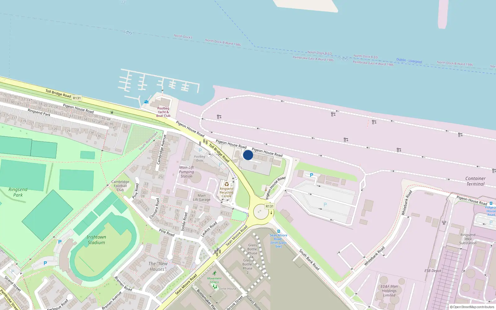 Overhead map showing the location of 80 Pigeon House Road, Dublin 4