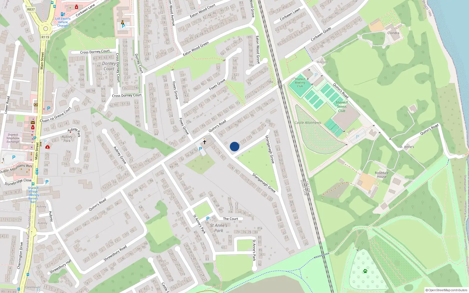 Overhead map showing the location of 80 Shanganagh Grove, Dublin 18