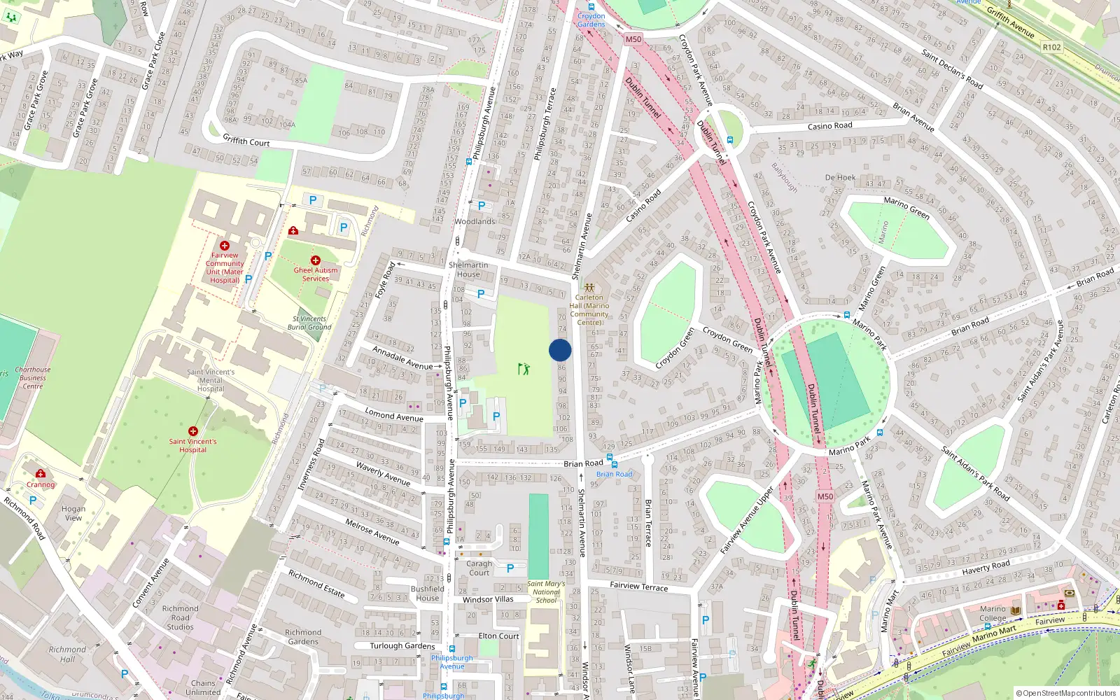 Overhead map showing the location of 80 Shelmartin Avenue, Dublin 3