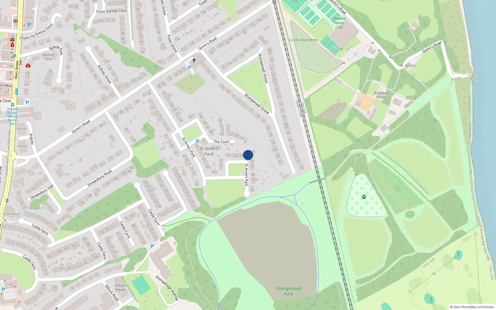 Overhead map showing the location of 80 St Annes Park, Shankill, Dublin