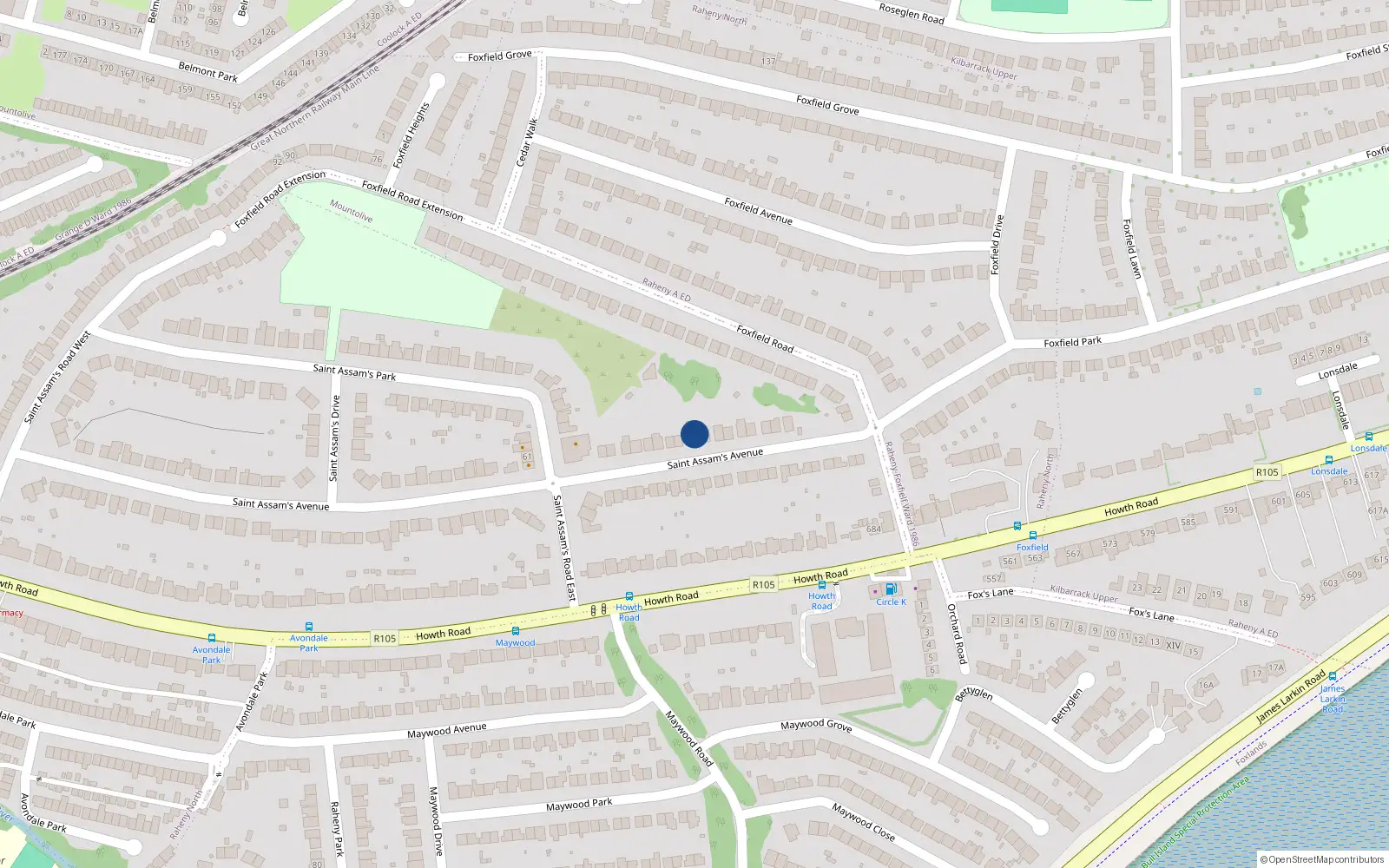 Overhead map showing the location of 80 St Assams Avenue, Raheny, Dublin 5