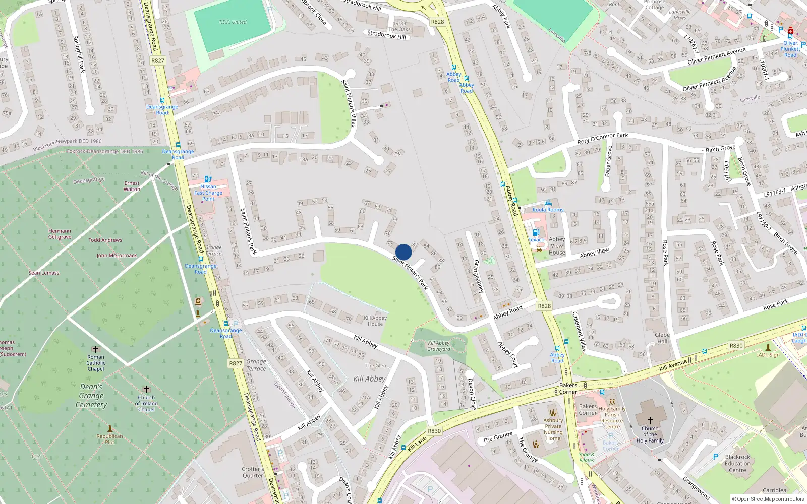 Overhead map showing the location of 80 St Fintans Park, Deans Grange, Dublin